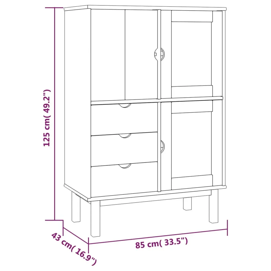 Buffet haut OTTA marron et blanc 85x43x125 cm bois massif pin - 6