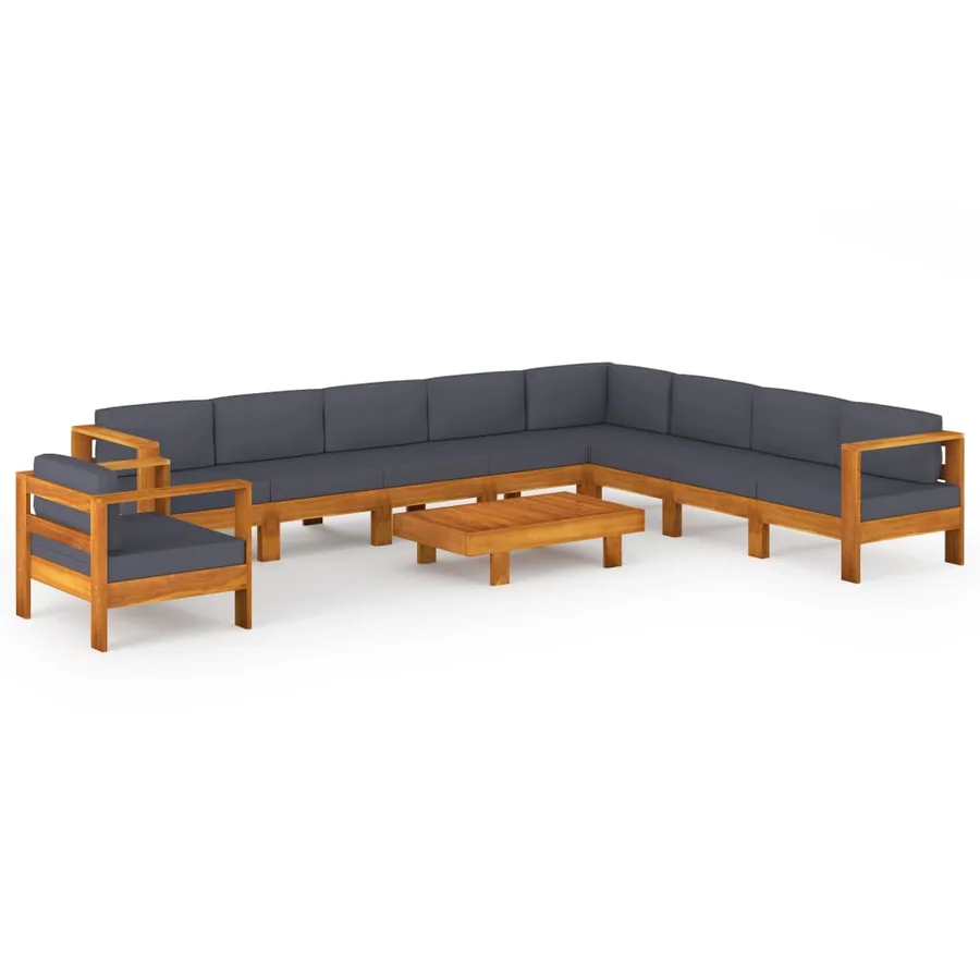 Salon de jardin 10 pcs avec coussins gris foncé Bois d'acacia - 2