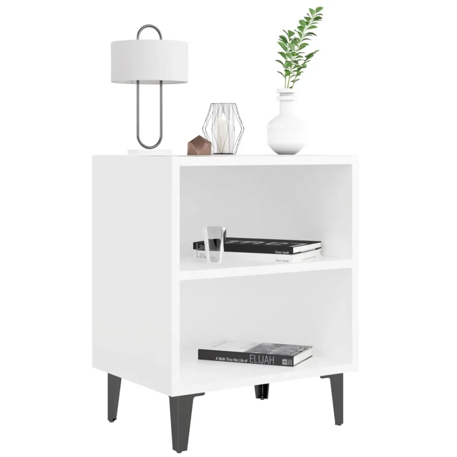 Table de chevet avec pieds en métal blanc 40x30x50 cm - 3
