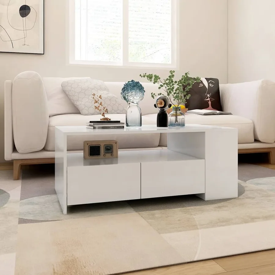 Table basse blanc 102x55x42 cm bois d'ingénierie - 5