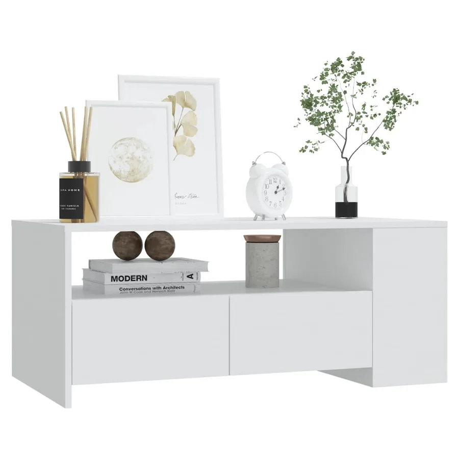 Table basse blanc 102x55x42 cm bois d'ingénierie - 6