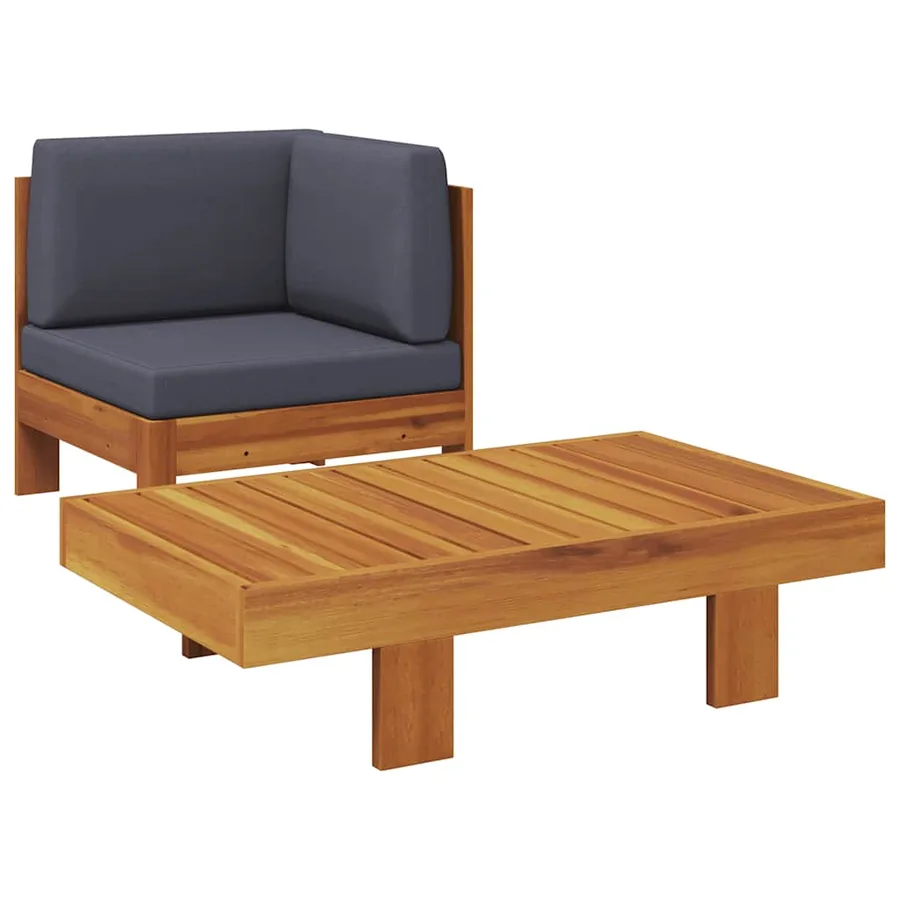 Salon de jardin 2 pcs avec coussins gris foncé Bois d'acacia - 2
