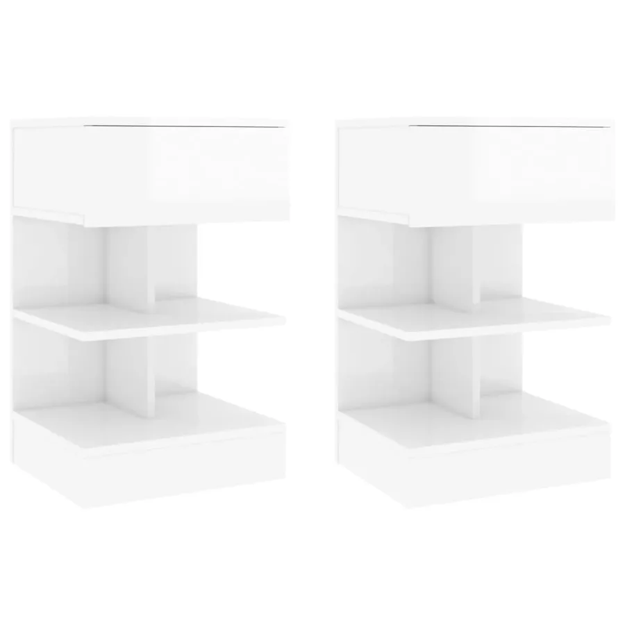 Tables de chevet 2 pcs Blanc brillant 40x35x65 cm - 2