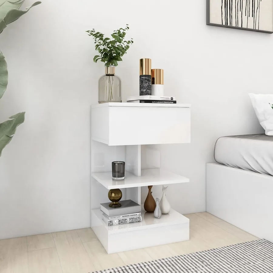 Tables de chevet 2 pcs Blanc brillant 40x35x65 cm - 3
