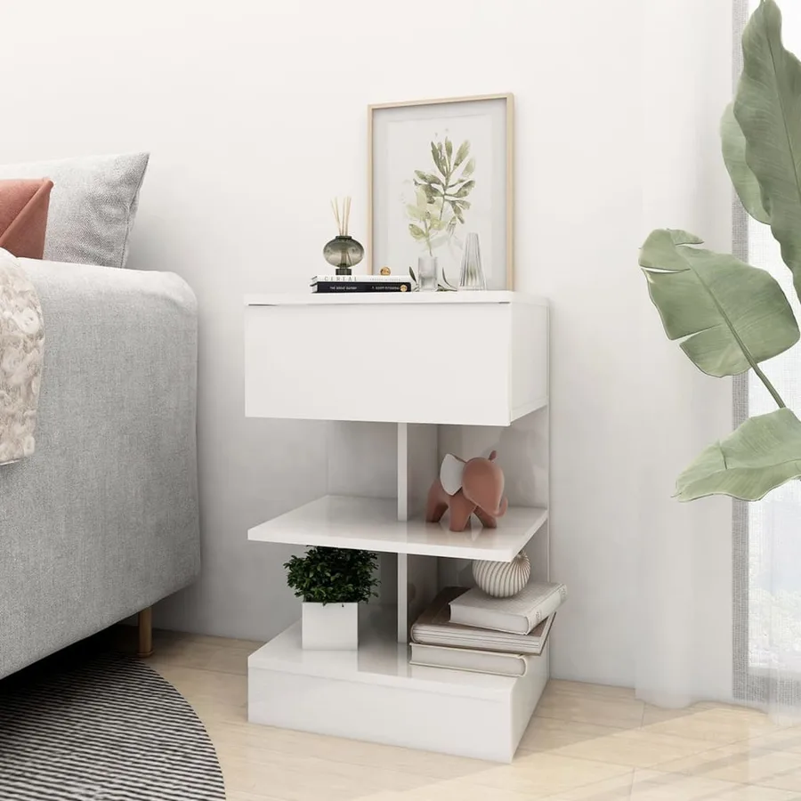 Tables de chevet 2 pcs Blanc brillant 40x35x65 cm - 4