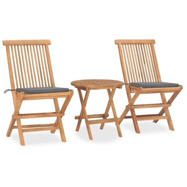 Ensemble à manger d'extérieur pliable avec coussin 3 pcs Teck