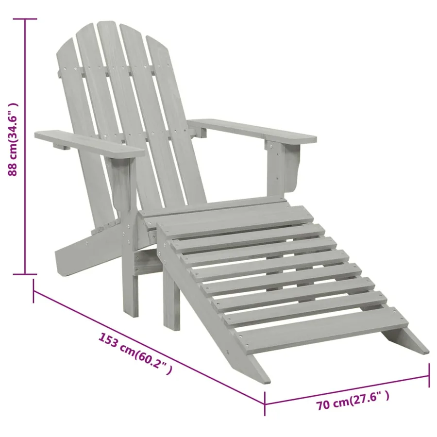 Chaise de jardin avec pouf Bois Gris - 8