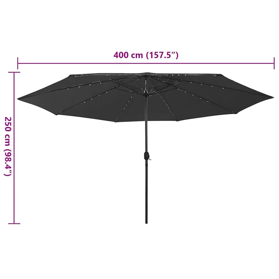 Parasol de jardin avec lumières LED et mât en métal 400 cm noir - 7
