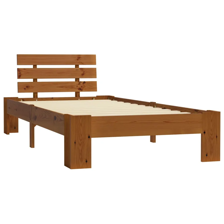 Cadre de lit sans matelas marron miel 100x200cm bois pin massif - 2