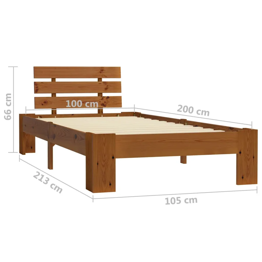 Cadre de lit sans matelas marron miel 100x200cm bois pin massif - 7