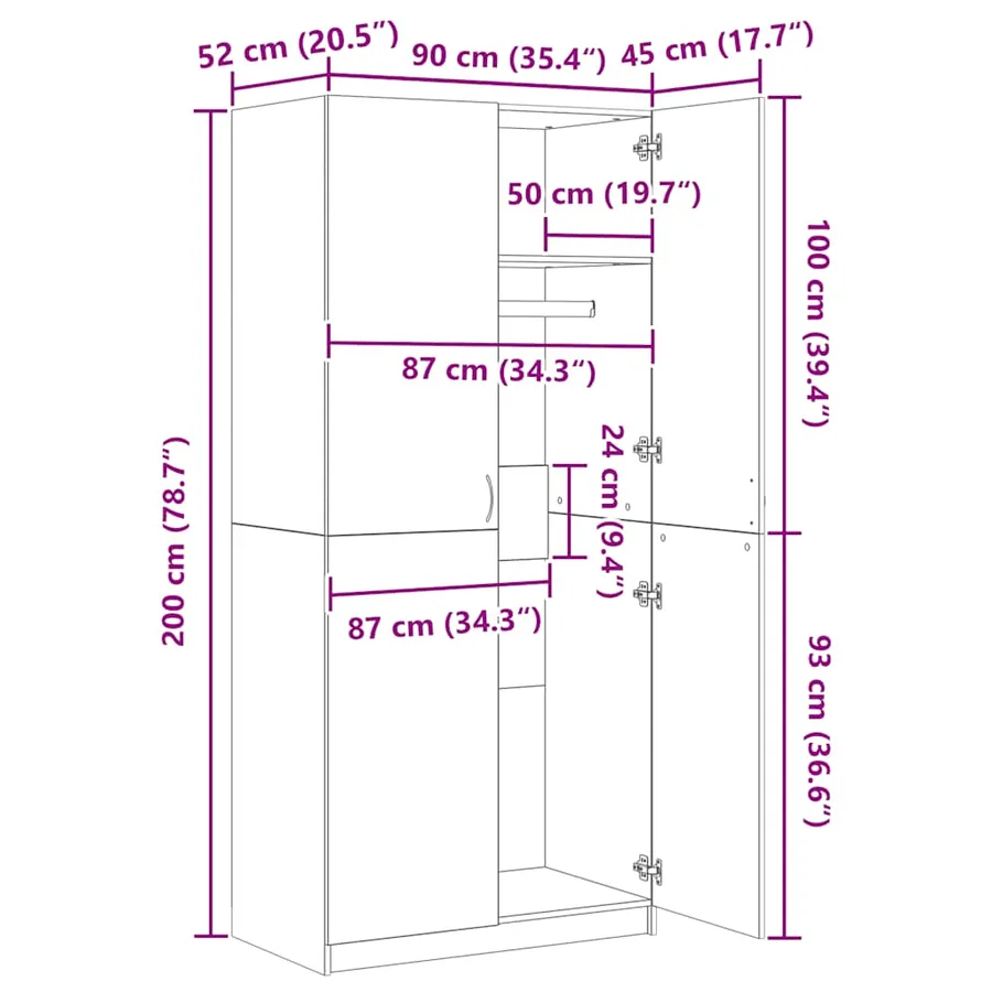 Garde-robe Blanc 90x52x200 cm Bois d’ingénierie - 11