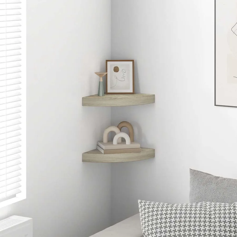 Étagères d'angle flottantes 2 pcs chêne 25x25x3,8 cm MDF - 3