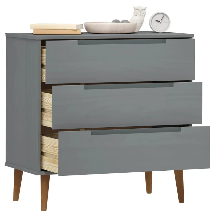 Commode MOLDE Gris 80x40x80 cm Bois de pin massif - 3