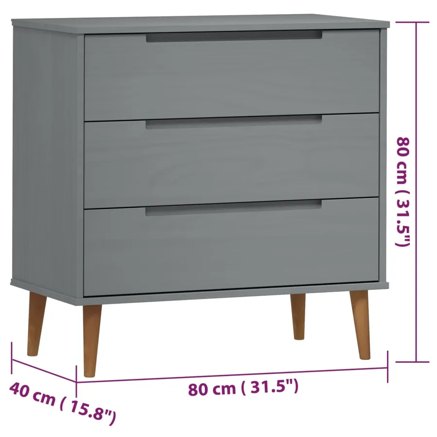 Commode MOLDE Gris 80x40x80 cm Bois de pin massif - 8