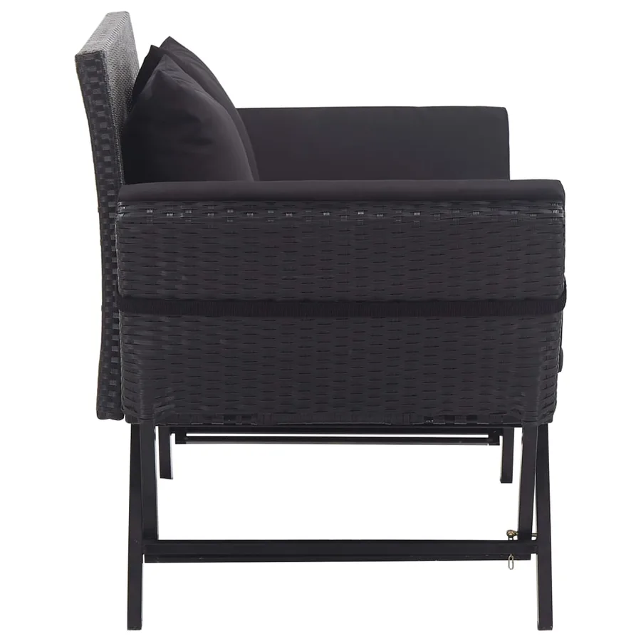 Banc de jardin avec coussins 176 cm Noir Résine tressée - 3