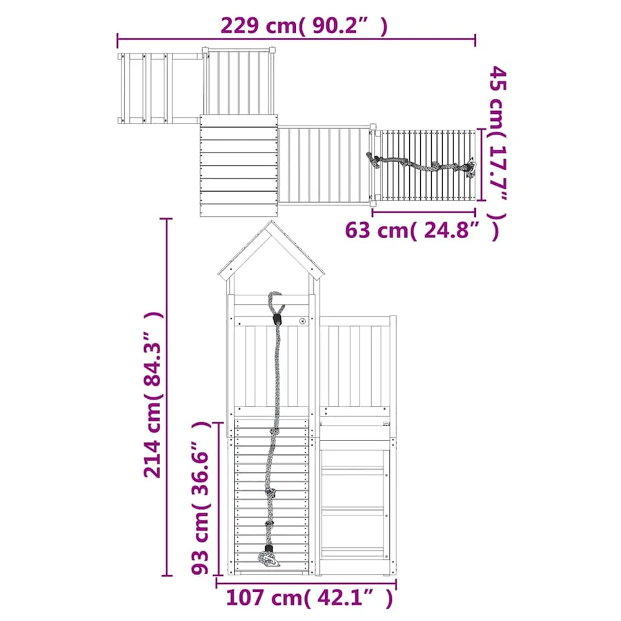 Maisonnette de jeu avec mur d'escalade bois de pin imprégné - 9