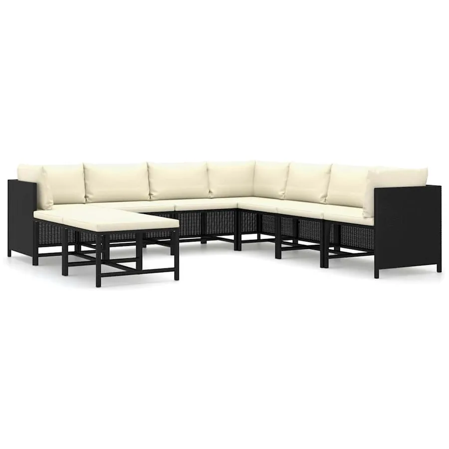 Salon de jardin 9 pcs avec coussins Résine tressée Noir - 2