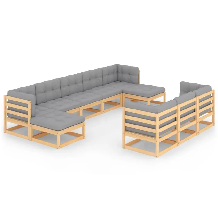 Salon de jardin 10 pcs avec coussins Bois de pin massif - 2