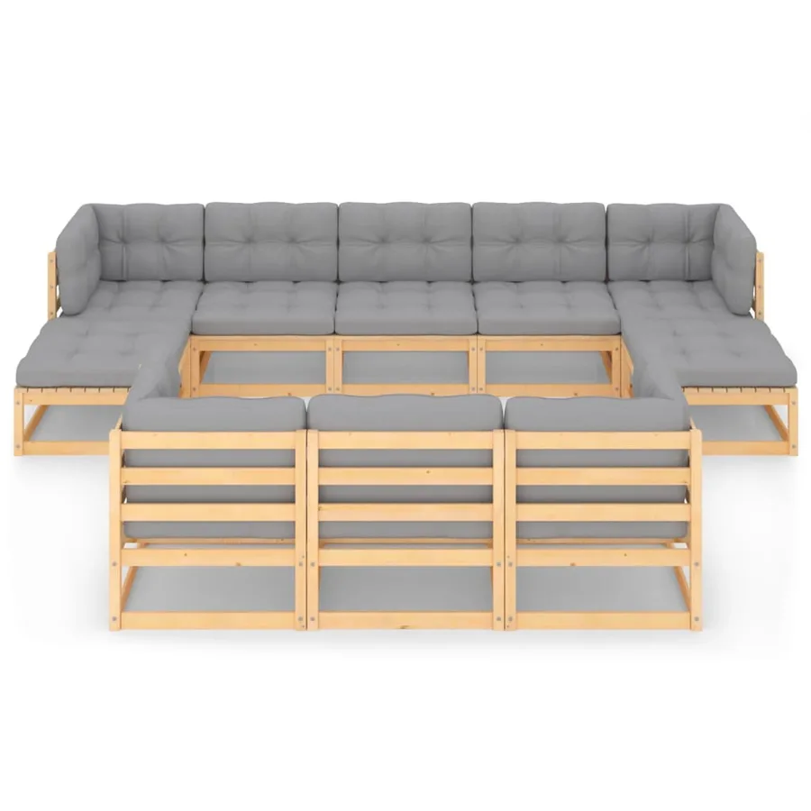 Salon de jardin 10 pcs avec coussins Bois de pin massif - 3