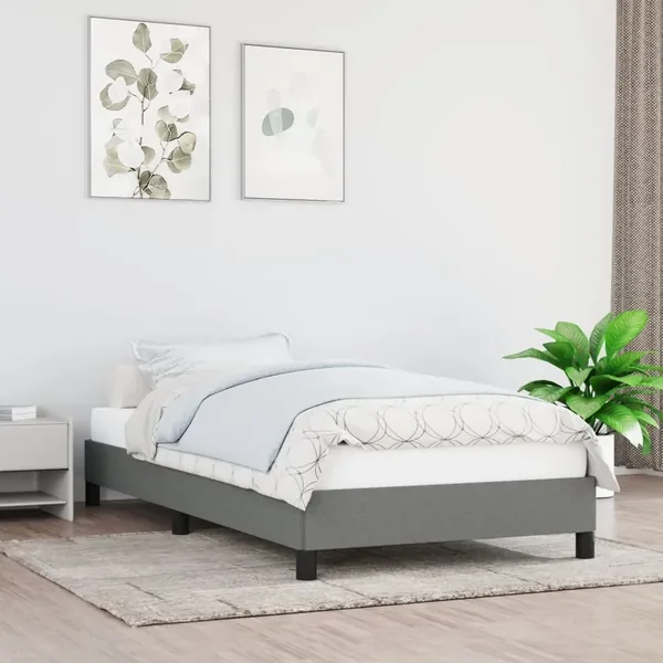 Cadre de lit sans matelas gris foncé 90x200 cm tissu