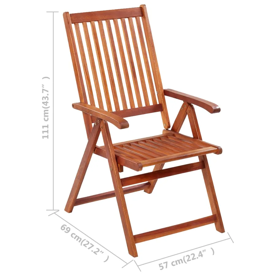 Chaises pliables de jardin lot de 3 avec coussins Bois d'acacia - 10