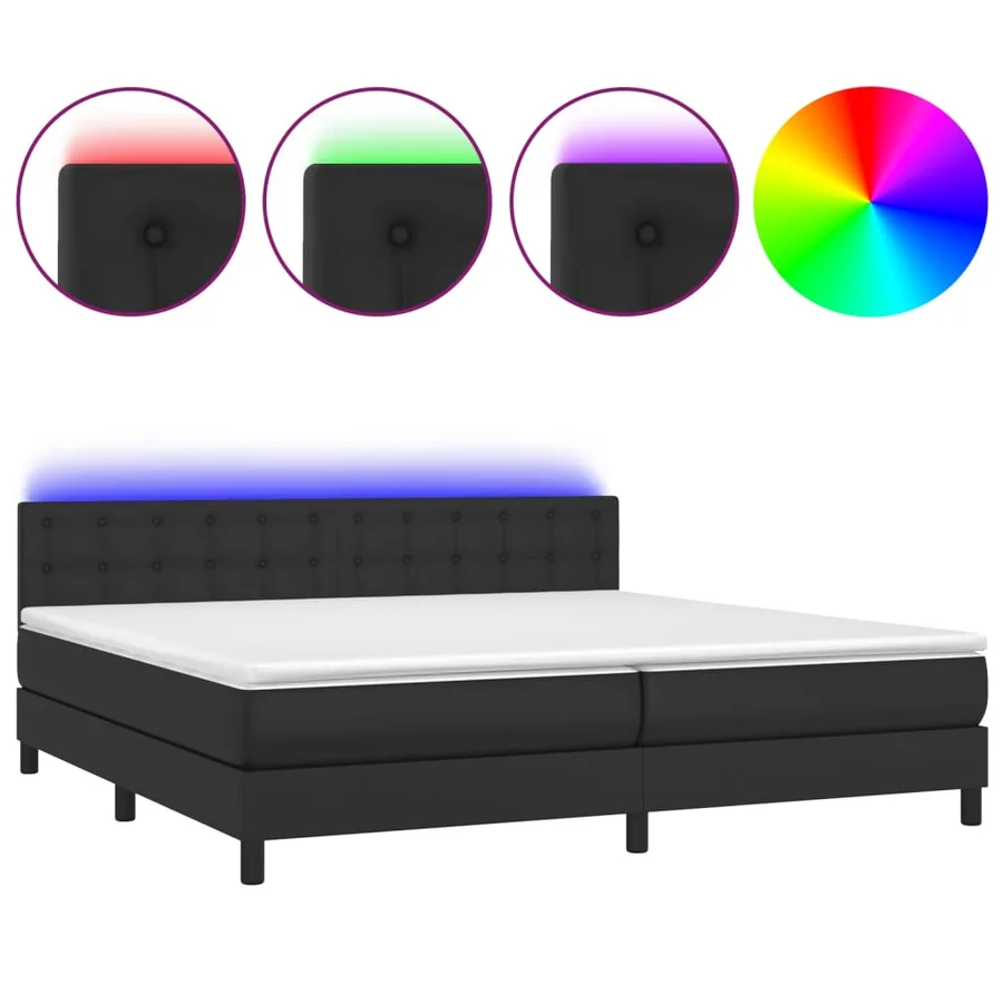 Sommier à lattes de lit avec matelas et LED Noir 200x200cm - 2