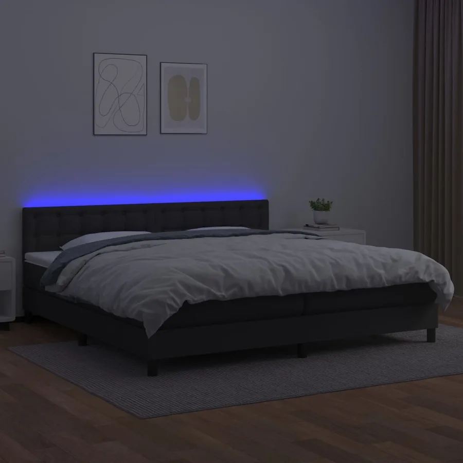 Sommier à lattes de lit avec matelas et LED Noir 200x200cm - 4