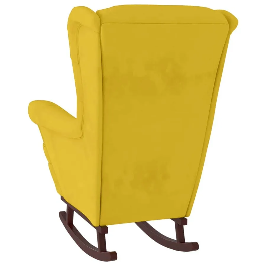 Fauteuil à bascule à oreilles en velours jaune bois massif - 7