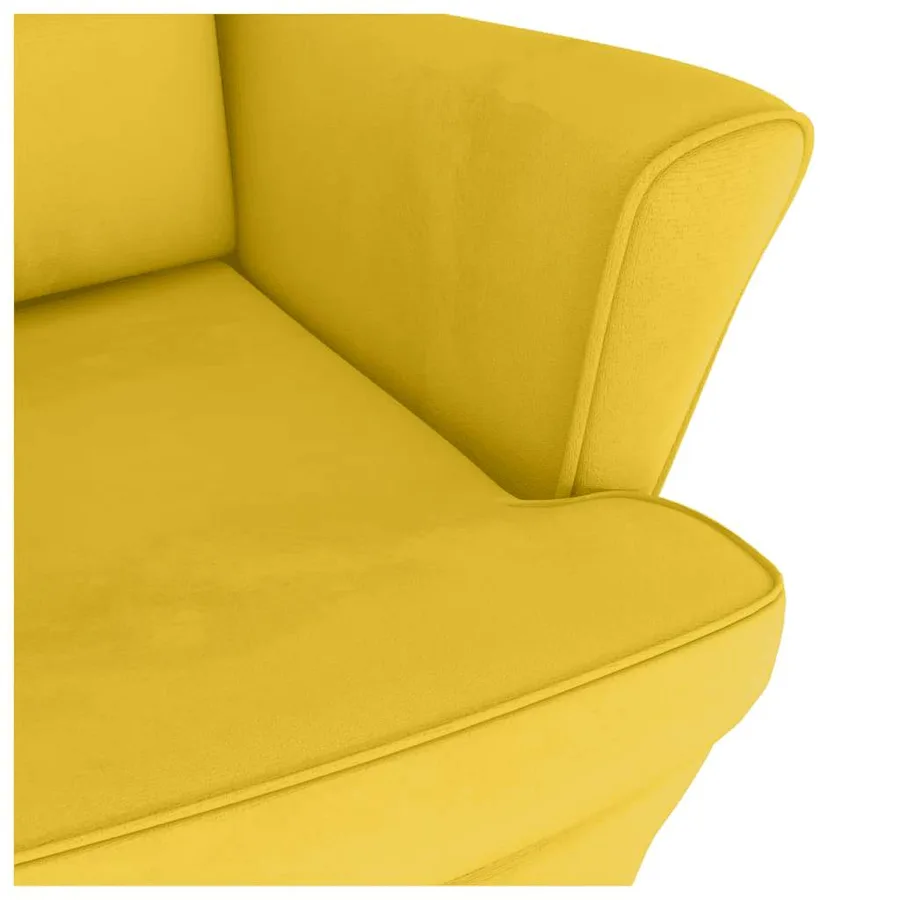 Fauteuil à bascule à oreilles en velours jaune bois massif - 8