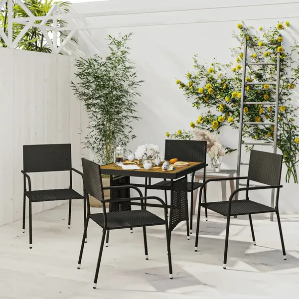 Mobilier à dîner d'extérieur 5 pcs Résine tressée Noir