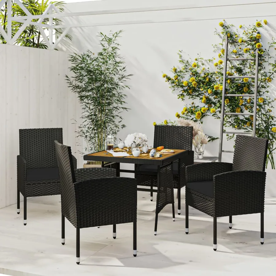 Ensemble à manger d'extérieur 5 pcs Résine tressée Noir