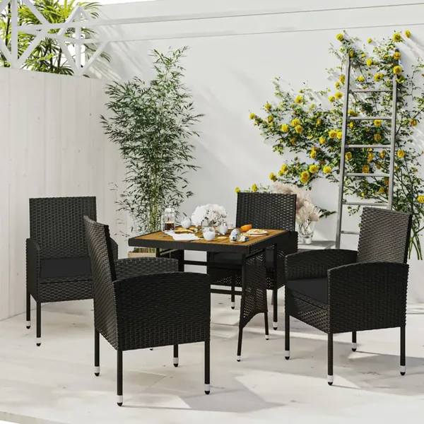 Ensemble à manger d'extérieur 5 pcs Résine tressée Noir