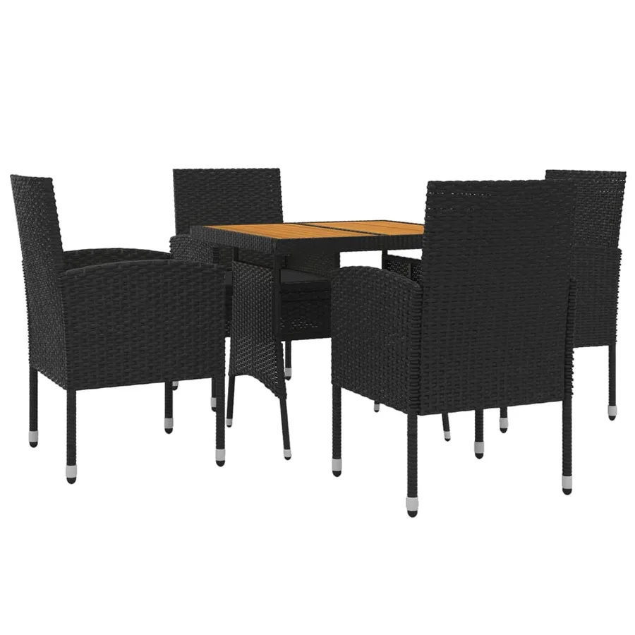 Ensemble à manger d'extérieur 5 pcs Résine tressée Noir - 3