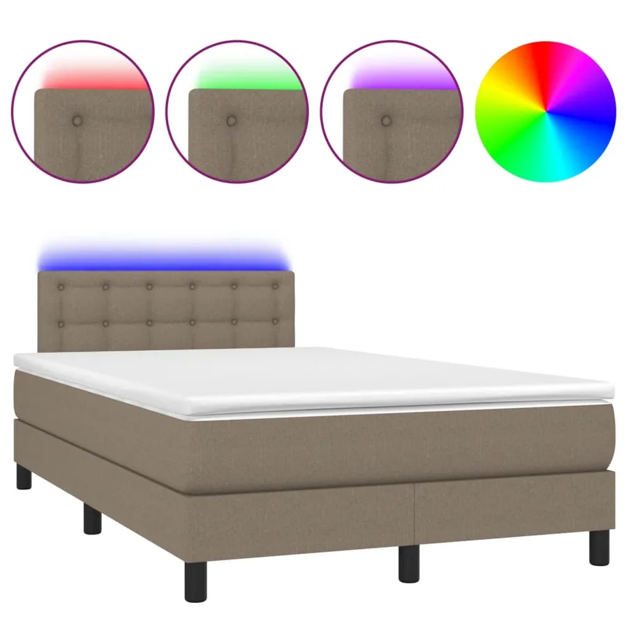 Sommier à lattes de lit avec matelas LED Taupe 120x200 cm Tissu - 2
