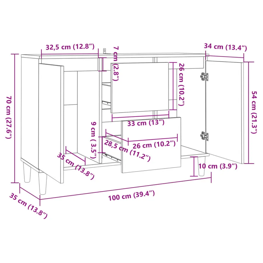 Buffet blanc 101x35x70 cm bois d'ingénierie - 7