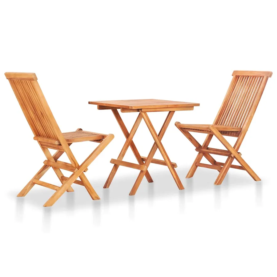 Ensemble de bistro 3pcs avec coussins crème Bois de teck massif - 2