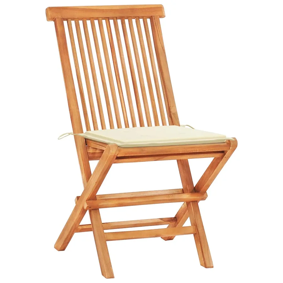 Ensemble de bistro 3pcs avec coussins crème Bois de teck massif - 5