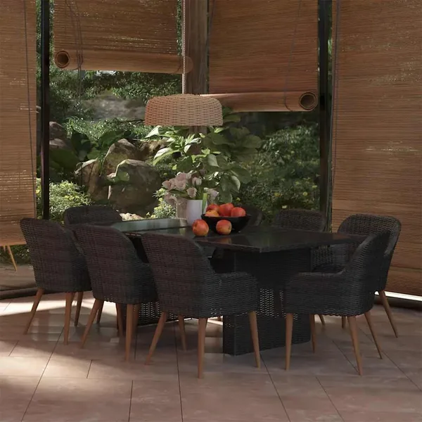 Ensemble à manger de jardin 9 pcs Résine tressée Noir