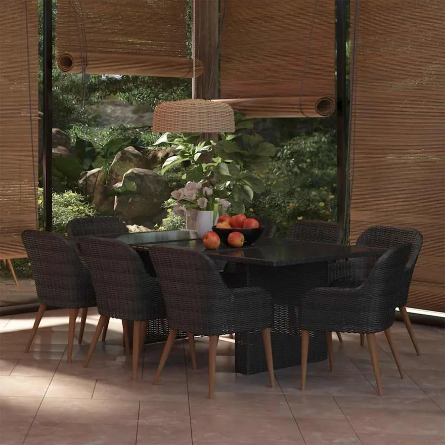 Ensemble à manger de jardin 9 pcs Résine tressée Noir