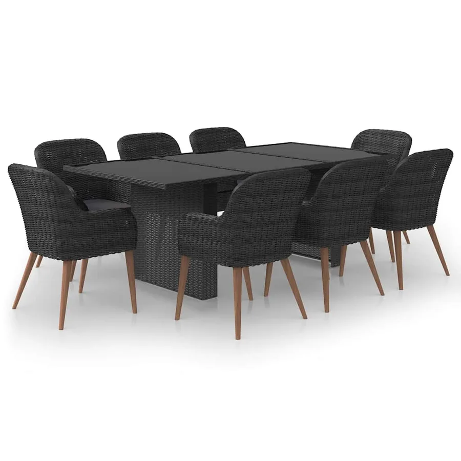Ensemble à manger de jardin 9 pcs Résine tressée Noir - 2