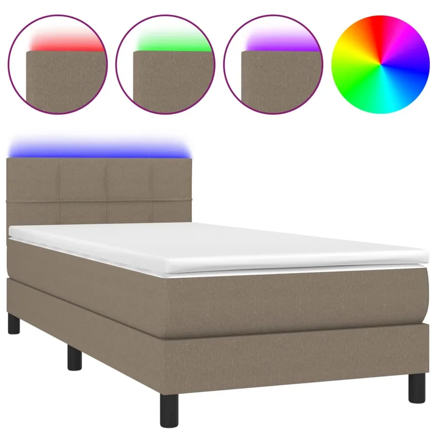 Sommier à lattes de lit avec matelas LED Taupe 90x200 cm Tissu - 2