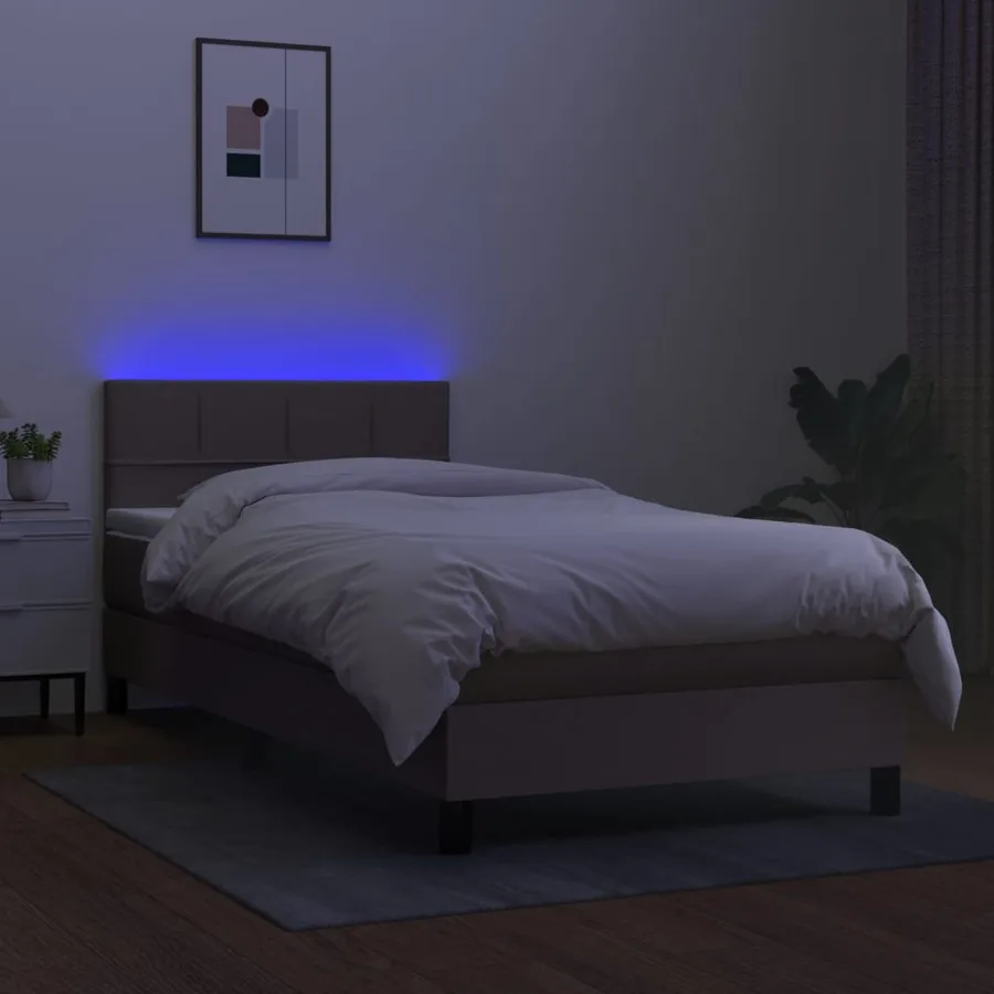 Sommier à lattes de lit avec matelas LED Taupe 90x200 cm Tissu - 4