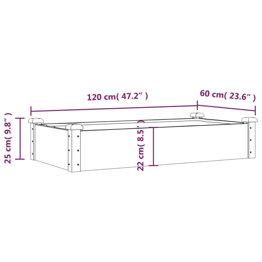 Lit surélevé de jardin doublure 120x60x25 cm bois massif sapin - 8