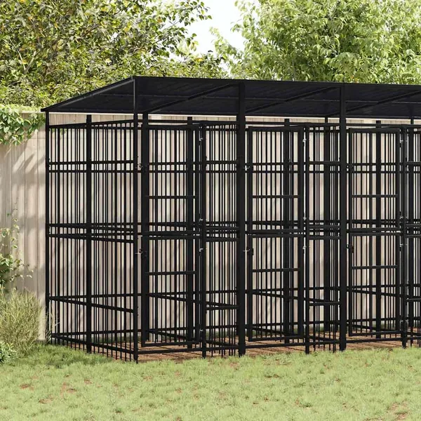 Chenil d'extérieur avec toit pour chiens Acier 9,22 m²