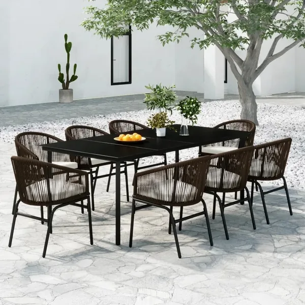 Ensemble à manger de jardin 9 pcs Marron