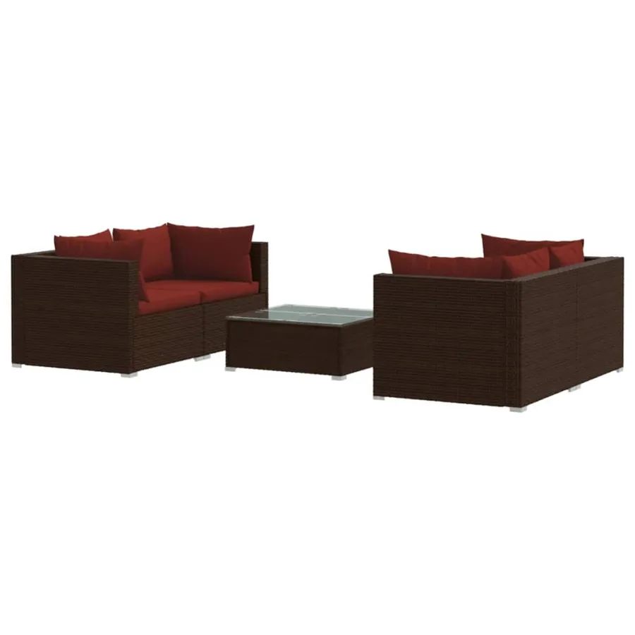 Salon de jardin 5 pcs avec coussins Résine tressée Marron - 2