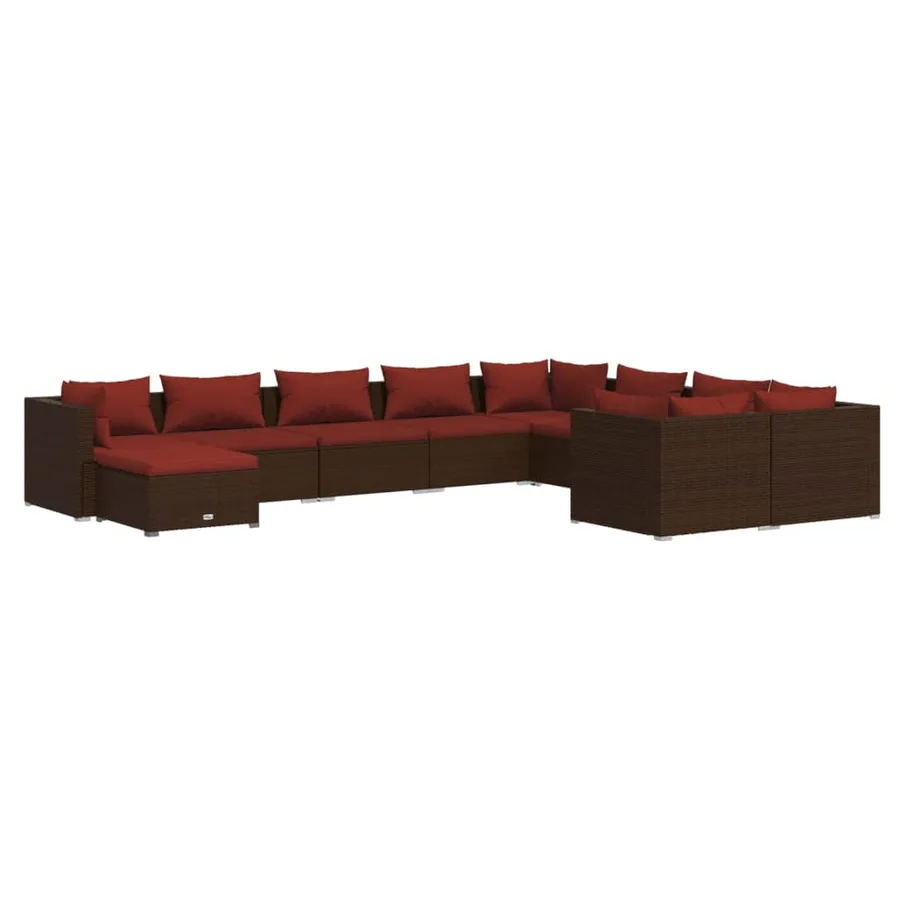 Salon de jardin 10 pcs avec coussins Résine tressée Marron - 2