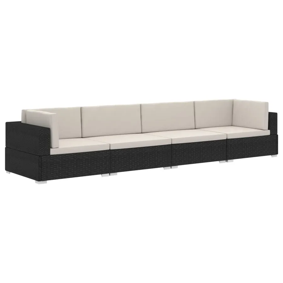 Salon de jardin 4 pcs avec coussins résine tressée noir - 2