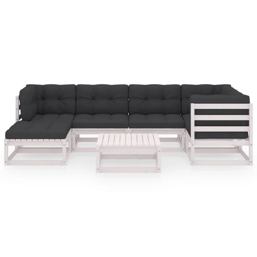 Salon de jardin 7 pcs avec coussins Bois de pin massif - 3