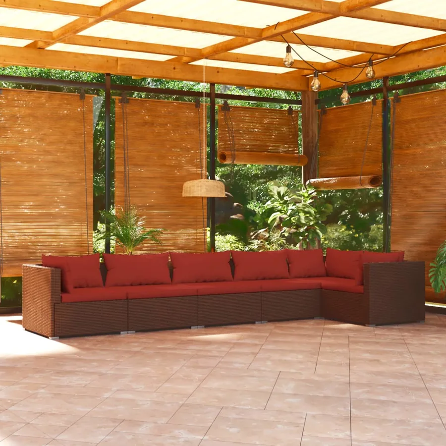 Salon de jardin 6 pcs avec coussins Résine tressée Marron